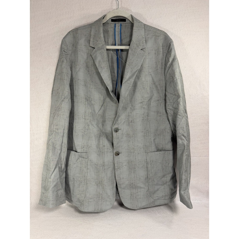 Paul Smith Mens Blazer Jacket Gray Check Plaid Sport Coat 2 Button Blue Trim 42R